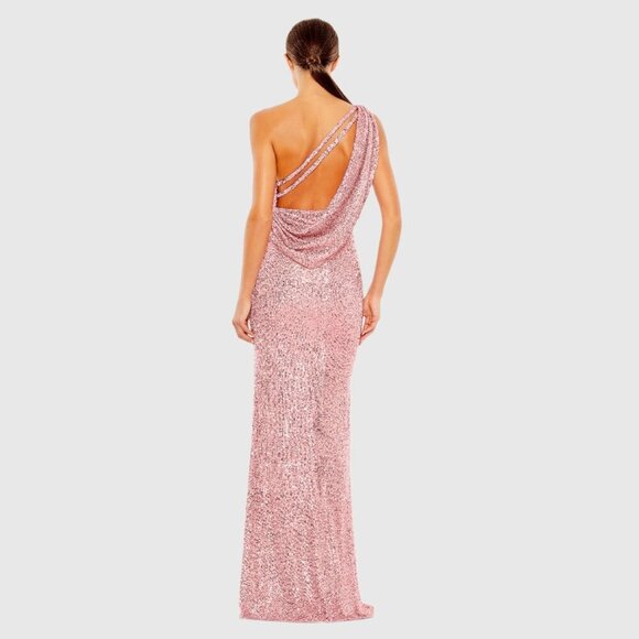NWT Mac Duggal Sequined One Shoulder Draped Back Gown Light Pink 2 #9512 - Picture 4 of 8